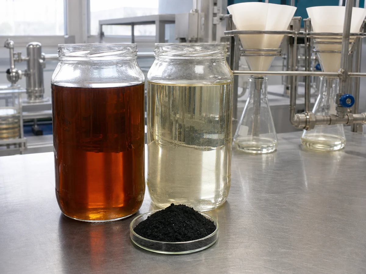 Sugar syrup decolourisation with activated carbon: dark syrup, clarified syrup and powdered carbon