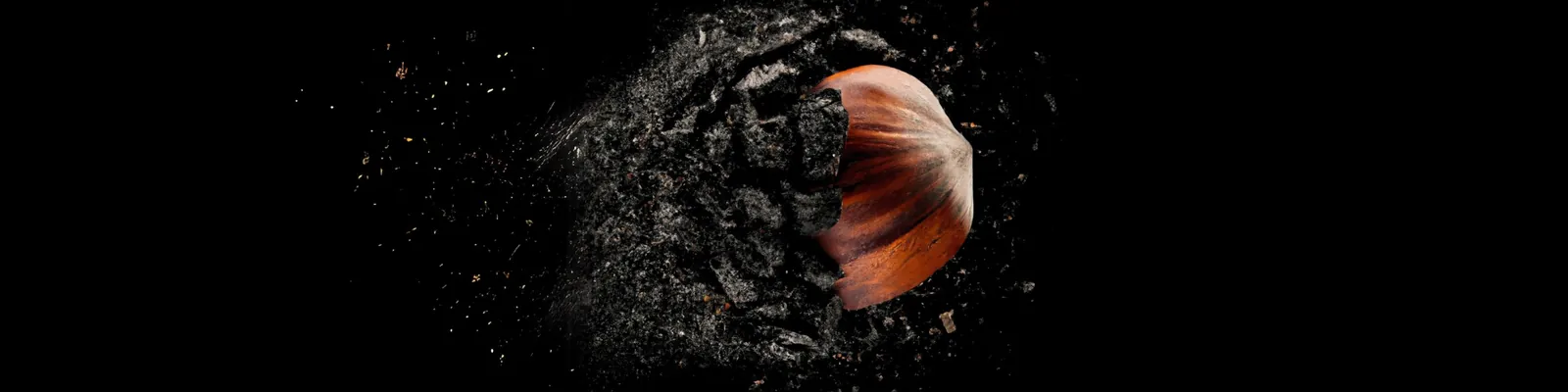 Hazelnut shell transforming into activated carbon