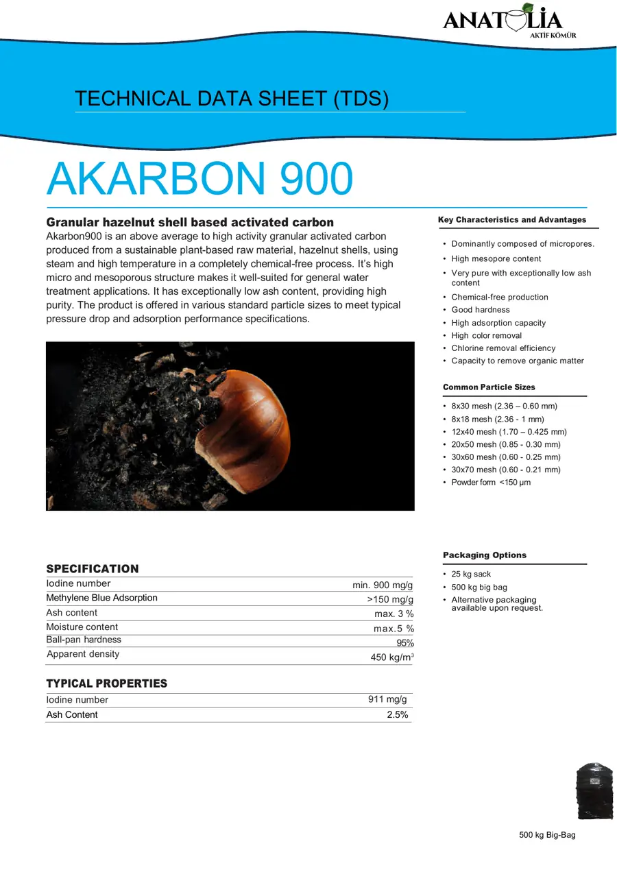 AKARBON 900 technical data sheet preview